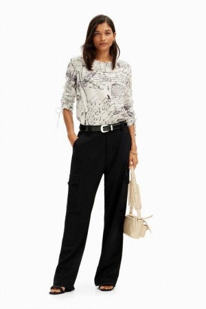 Camisas Desigual Blouse with adjustable sleeves and text prints. Mujer | 1438526-LK
