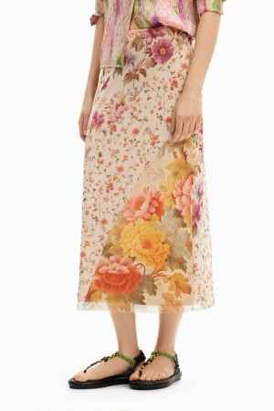 Falda Desigual Floral patchwork midi Mujer | 1609345-QX