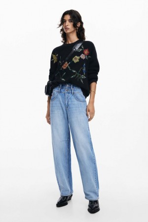Suéteres Desigual Embroidered flower Sweatshirts Mujer | 7230458-EJ